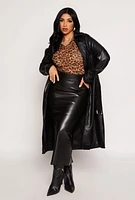 Womens Haute Monde Belted Faux Leather Wrap Coat,