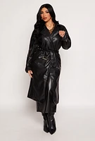 Womens Haute Monde Belted Faux Leather Wrap Coat,