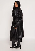 Womens Haute Monde Belted Faux Leather Wrap Coat,