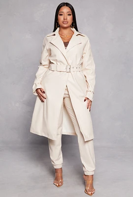 Womens Haute Monde Belted Faux Leather Wrap Coat, White,