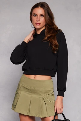 Womens Fleece Lined Cropped Pullover Hoodie, L