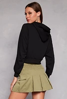 Womens Fleece Lined Cropped Pullover Hoodie, Black, Size S