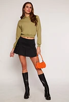 Womens Fleece Lined Cropped Pullover Hoodie, Green, Size S