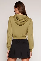 Womens Fleece Lined Cropped Pullover Hoodie, Green, Size S