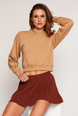 Womens Fleece Lined Cropped Pullover Hoodie,