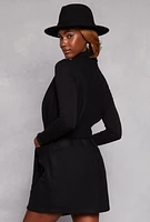 Womens Faux Suede Sleeveless Tie Waist Wrap Coat, Black, Size S