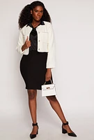 Womens Tweed Contrast Stitch Button Front Blazer, White,