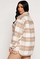 Womens Iris Plaid Sherpa Lined Shacket, Beige, Size S