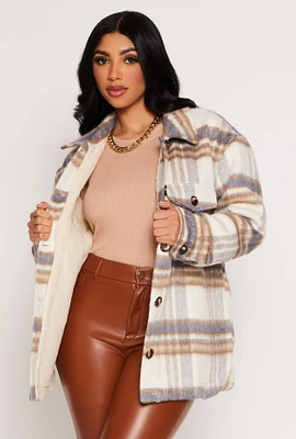 Womens Iris Plaid Sherpa Lined Shacket, Multi,