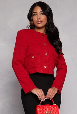 Womens Iris Tweed Button Front Blazer, Red, Size M