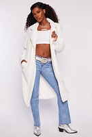 Womens Collared Sherpa Teddy Coat, White, Size M