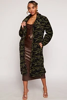 Womens Sherpa Printed Pattern Teddy Coat, Green, Size XL