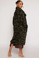 Womens Sherpa Printed Pattern Teddy Coat, Green, Size XL