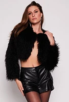 Womens Shaggy Faux Fur Cropped Jacket,