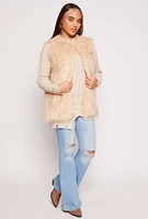 Womens Shaggy Faux Fur Vest, Beige, Size S