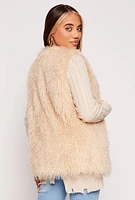 Womens Shaggy Faux Fur Vest, Beige, Size S