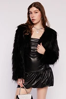 Womens Faux Fur Open Front Cropped Jacket,