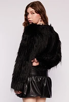 Womens Faux Fur Open Front Cropped Jacket,