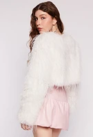 Womens Faux Fur Open Front Cropped Jacket, White, Size M