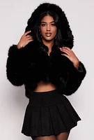 Womens Faux Fur Hooded Cropped Jacket,