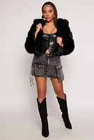 Womens Faux Fur Hooded Cropped Jacket,