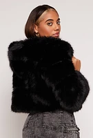 Womens Faux Fur Hooded Cropped Jacket,