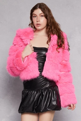 Womens Faux Fur Hooded Cropped Jacket,