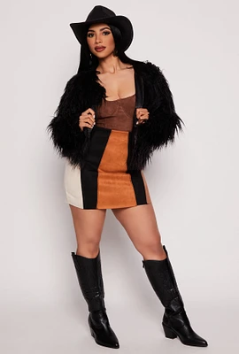 Womens Shaggy Faux Fur Jacket, Black,