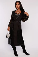 Womens Fishnet Belted Wrap Coat, Black, Size L