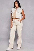 Womens Almost Famous Quilted Snap Button Front Vest, White, Size L