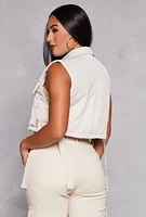 Womens Almost Famous Quilted Snap Button Front Vest, White, Size S