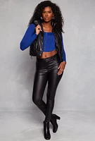 Womens Almost Famous Faux Leather Zip Front Vest, Black, Size XL