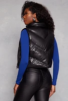Womens Almost Famous Faux Leather Zip Front Vest, Black, Size XL