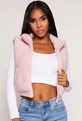 Womens Almost Famous Sherpa Cropped Vest, Pink, Size S