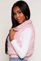 Womens Almost Famous Sherpa Cropped Vest, Pink, Size L