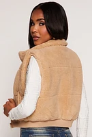 Womens Almost Famous Sherpa Cropped Vest, Beige, Size S