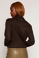 Womens Faux Suede Moto Jacket, Brown, Size L