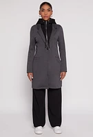 Womens Double Layered Zip Front Hooded Peacoat, Grey, Size L