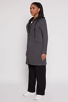 Womens Double Layered Zip Front Hooded Peacoat, Grey, Size L