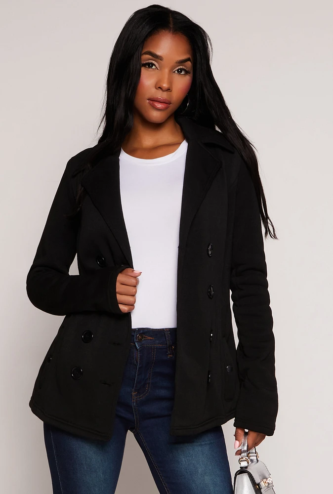 Womens Double Breasted Peacoat, Black,