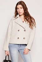 Womens Double Breasted Drop Shoulder Peacoat, Beige, Size M