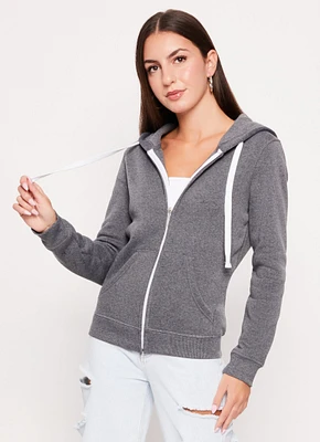 Womens Basic Zip Front Hoodie, Grey,