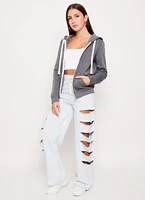 Womens Basic Zip Front Hoodie, Grey,