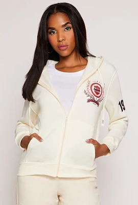 Womens California 1996 Graphic Zip Front Hoodie, White, Size L