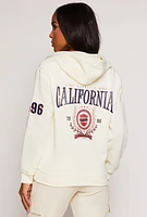 Womens California 1996 Graphic Zip Front Hoodie, White, Size S