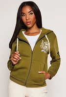 Womens California 1996 Graphic Zip Front Hoodie, Green, Size M