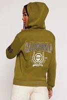 Womens California 1996 Graphic Zip Front Hoodie, Green, Size M