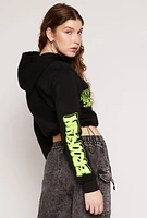 Womens Toggle Drawstring Hem Graphic Print Hoodie,