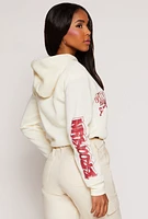 Womens Toggle Drawstring Hem Graphic Print Hoodie, Beige, Size M