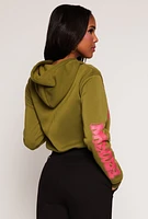 Womens Toggle Drawstring Hem Graphic Print Hoodie, Green, Size XL